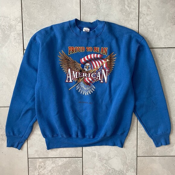 Vintage Proud To Be An American Bald Eagle Blue Crewneck Sweater XL - Picture 6 of 6
